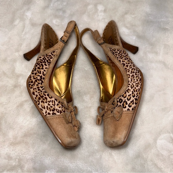 Vintage Franco Sarto Suede & Cow Hair Leopard Kitten Heels Size 6.5 - Picture 4 of 14